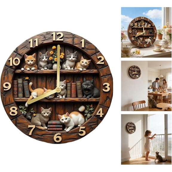 Generic Cat Wood Silent Wall Clock 12 Inch for Home Office