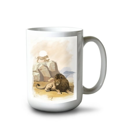 

15 fl oz Ceramic Mug Lion Watercolor Dishwasher & Microwave Safe