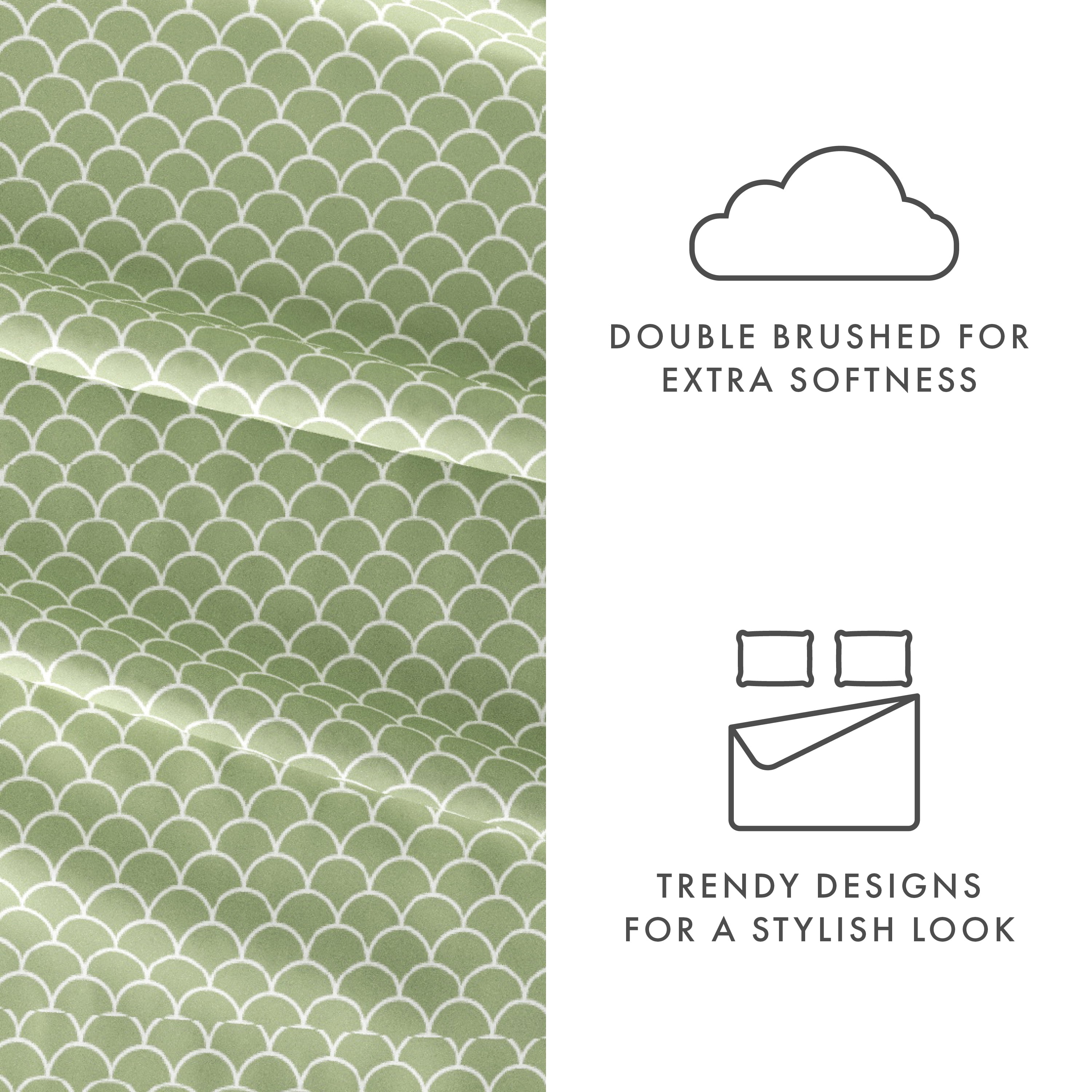 Noble Linens 4 Piece Pattern Microfiber Bed Sheets Set, Sage Scallops, California King