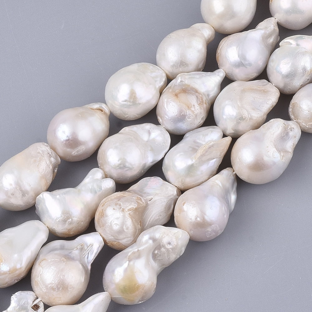 Baroque Pearl Keshi Pearl Beads Strands Cultured Freshwater Pearl Teardrop Seashell Color 14~28x12~16x12~16mm Hole: 0.6mm