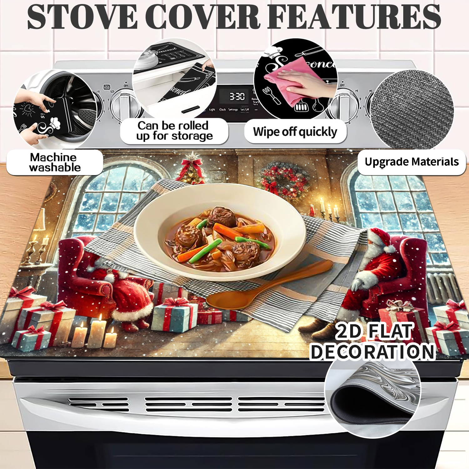 1pc Christmas Stove Cover Let It Snow Winter Stove Top Cover for Kitchen Decor Red Electric Stove Pad Xmas Party Non-Stick Gas Burners Covers Washable Countertop Protector Keep Stove Clean