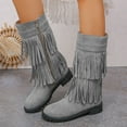 thumbnail image 2 of Lovzfmll Cowboy Boots for Women, Western Fringe Knee High Mid Heel, Low Heel Round Toe Cowgirl Boots Fall Gray Boots, 2 of 9