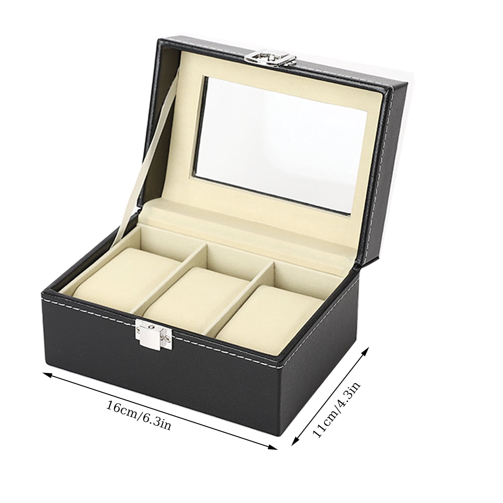 OIUR Watch Storage Box with Transparent Window And Lock Wooden Bracelet Organizer Faux Leather Dustproof Jewelry Storage Case