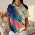 thumbnail image 2 of Womens Polo Shirts Summer Waffle Vintage Texture Abstract Oil Painting Print Golf Polos Short Sleeve Button Down Collar Trendy Blouse Light Blue S, 2 of 6