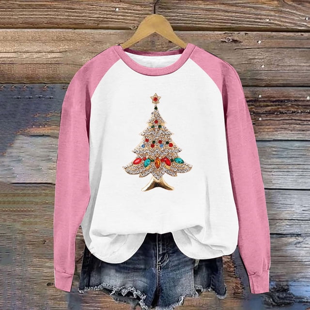 Prix Réduit! Aqestyerly Grande Taille Noël Top Femmes Casual Manches Pleines Col Rond Tops Chemises Lâches Chemisier Sweatshirt