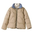 thumbnail image 2 of Juebong Womens Oversized Puffer Jacket Stand Collar Full Zip Cropped Bubble Puffy Down Jackets Quilted Padded Warm Coat Outwear Khaki,M, 2 of 6