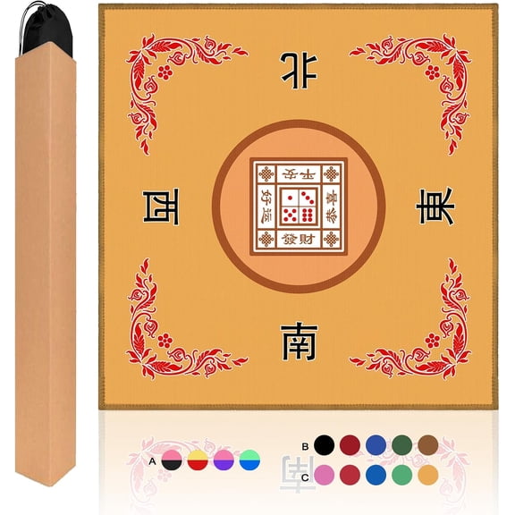 Mahjong Mat, Mahjong Table Mat for Tile Game, 31.5 in x 31.5 in Anti Slip and Noise Reduction Table Cover for Poker Card Board and Dominoes(Yellow)