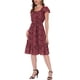 thumbnail image 4 of Vestido Midi de Invitada de Boda con Cuello Cuadrado y Mangas de Volante Floral para Mujeres INSPIRE CHIC en Burdeos Talla L, 4 of 6