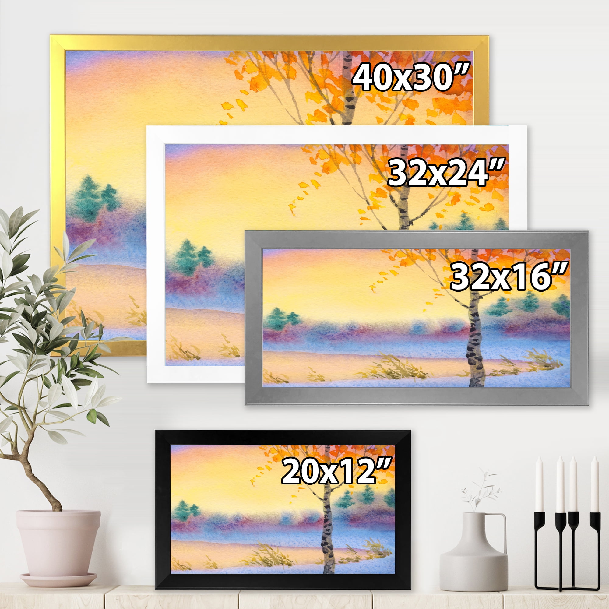 Designart 'Evening Sky Over Lake Winter Landscape' Traditional Framed Art Print