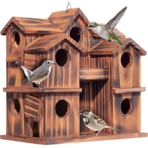 VASGOR Wooden Bird Houses for Outside – 10 Rooms Multi-Chamber Bird House, Carbonized Pine Rustic Finish, 1.57" Entrance Holes, Individual Cleaning Doors, Decorative Outdoor Bird Nesting Box