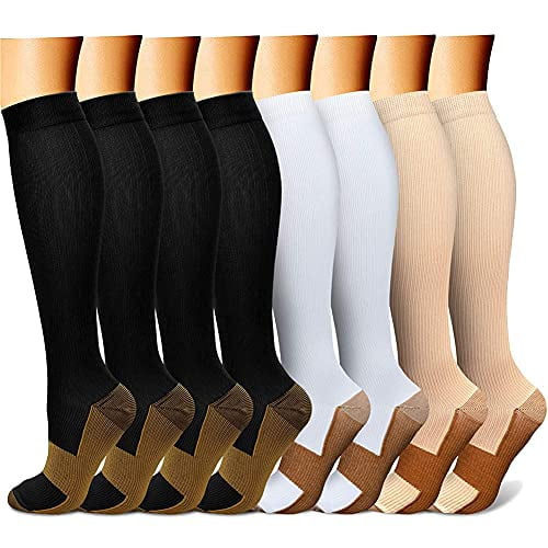 for Men & Women 15-20 mmHg is Best Athletic & Daily for Running Flight Travel Climbing 8 Pairs Copper Compression Socks