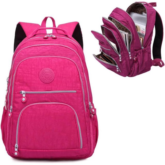 Mochila informal de nailon resistente al agua de gran capacidad para mujer, mochila de viaje, mochila multifunción para ordenador portátil (púrpura rojo)