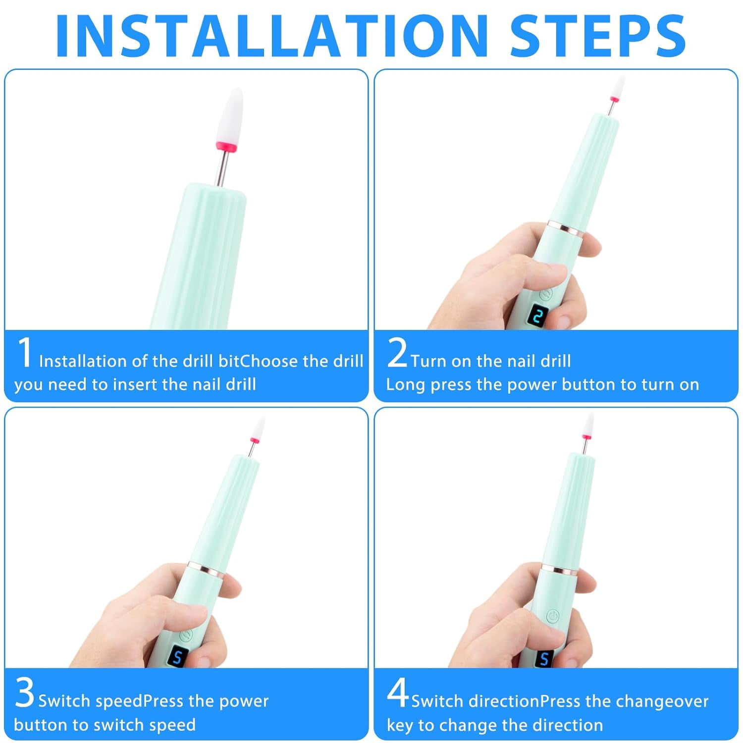 Cordless Electric Nail Drill with 360° Ring Light, Portable Nail File Kit for Acrylic, Gel Nails, Portable Home Manicure Kit for Manicure and Pedicure