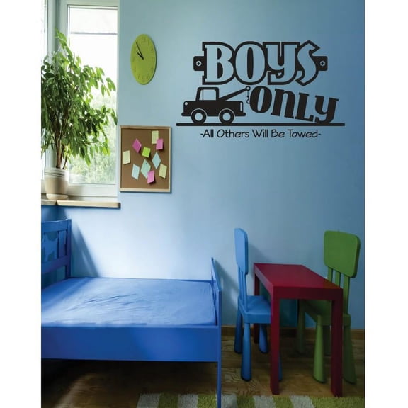 Vinyl Wall Decal Sticker : Boys Only All Others Will Be Towed Image Quote Bedroom Bathroom Living Room Picture Art Peel & Stick Mural Size: 16 Inches X 16 Inches - 22 Colors Available