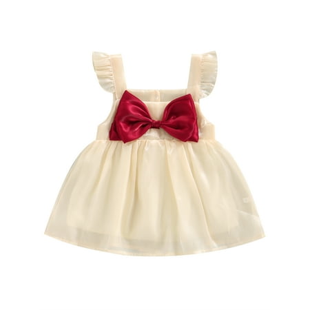 

Musuos Baby Girl Flower Dresses Fly Sleeve Front Bowknot Wedding Pageant Dress