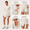 thumbnail image 3 of Feekit Women's Long Sleeve Tennis Golf Dress with Built-in Shorts High Stretch Athletic Workout Romper Skort Dress with Thumb Holes, 3 of 8