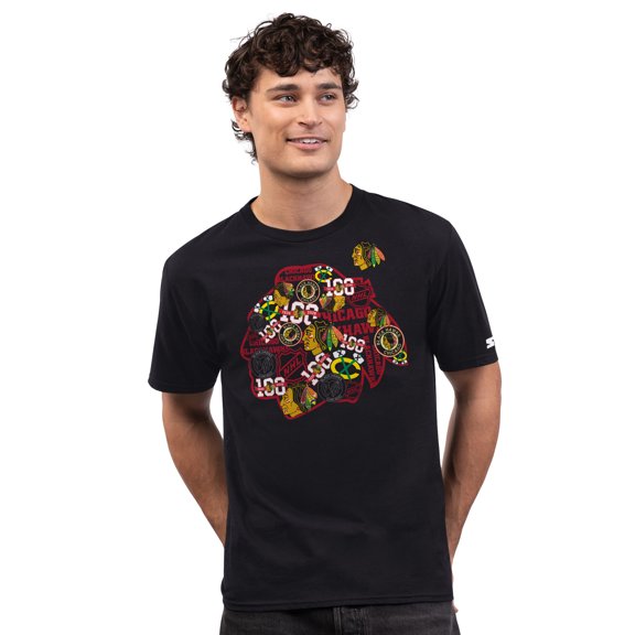 Men's Starter  Black Chicago Blackhawks Logo Collage T-Shirt