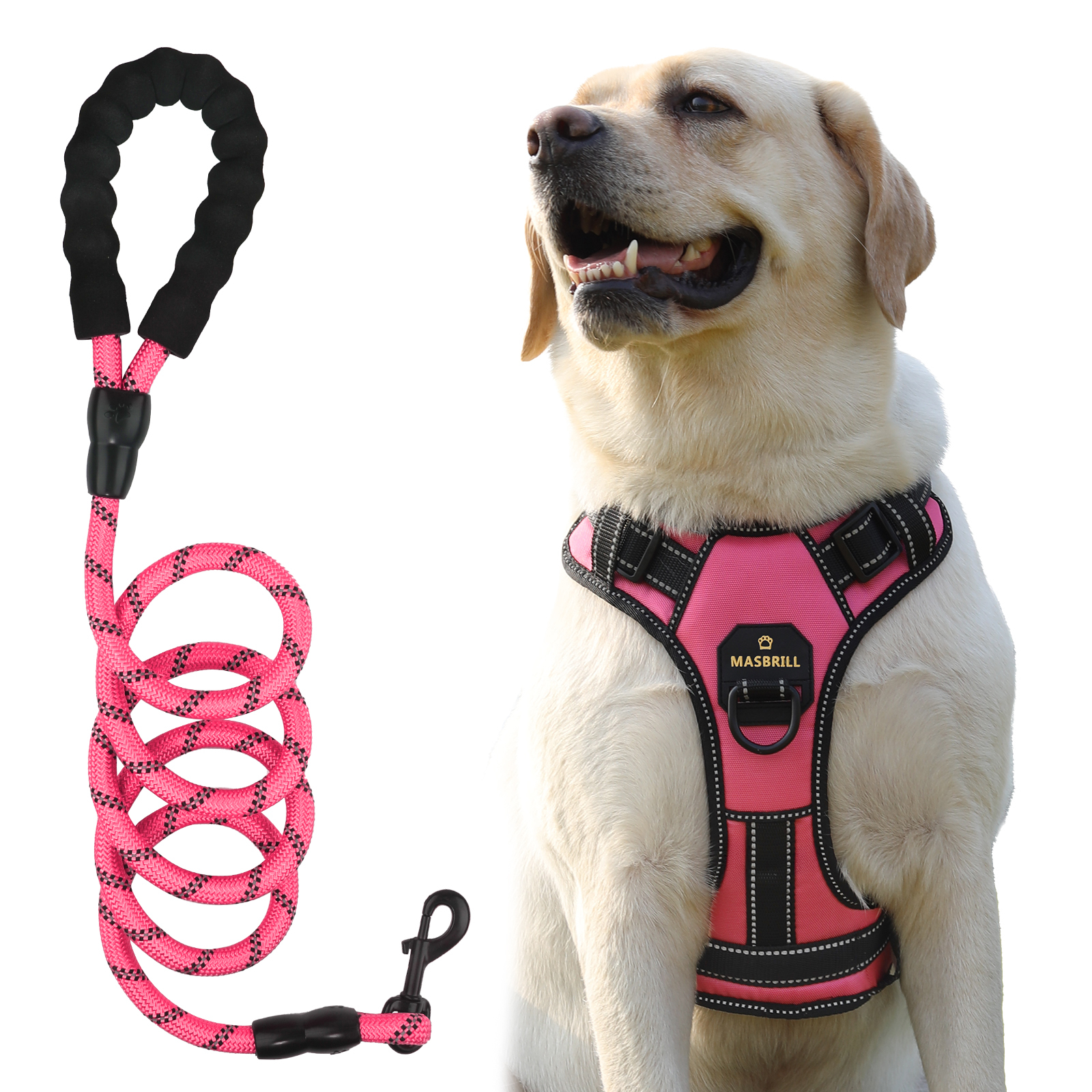 MASBRILL No Pull Dog Harness and Leash Set, Pink, Large photo 3