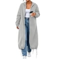 thumbnail image 5 of Kelon Women's Longline Zip Up Hoodie Sweatshirts, Oversized Fleece Cardigan Jacket, Casual Drawstring Hem Coat Tops, Comfy Soft Warm Outfits for Fall Winter, Daily, Travel & Lounge, S, 5 of 8