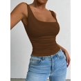 thumbnail image 6 of Women'S Summer Sleeveless Square Neck Tank Top Ruched Slim Fit Basic Vest Tops Brown S, 6 of 9