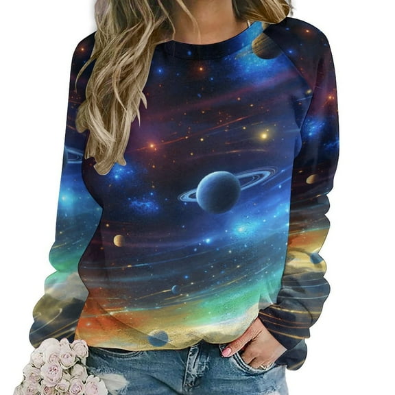 Sweatshirt For Womens Crewneck Galaxy Star Outer Space Hoodies Teen Girls Cute