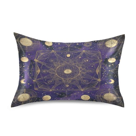 Satin Pillowcase Soft and Smooth Pillow Case for Hair and Skin Gold Celestial Pattern