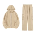 thumbnail image 6 of LEKODE Long Hoodie Workout Hoodies for Women Thermal Hoodies for Women Cute Fall Top Athletic Set Comfy Set Womens Athletic Sets Khaki L, 6 of 6