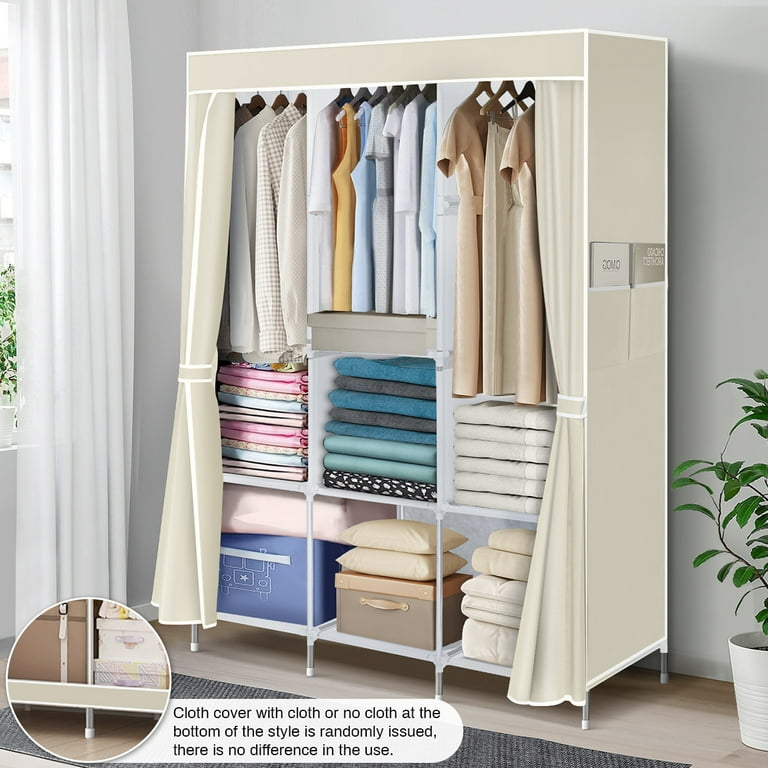 Closet Organizer with 3 Hanging Rod 65*41 inch Clothes Rack with 7 Shelves, Portable Closet with Waterproof Cover, Wardrobe Clothes Storage Organizer