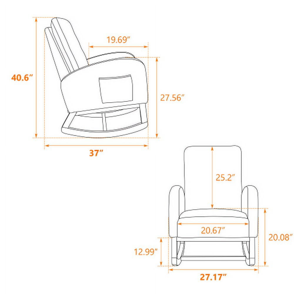 27.2"W Rocking Chair for Nursery, Sherpa Glider Chair with High Back and Side Pocket, Rocking Accent Armchair with Rubber Wood Legs for Living Room/Bedroom.Ivory