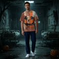 thumbnail image 4 of Men's Halloween T-Shirts V-Neck Spooky Jack O Lantern Short Sleeve Shirts Soft Retro Nursing Work Tees with Pockets Saffron S, 4 of 6