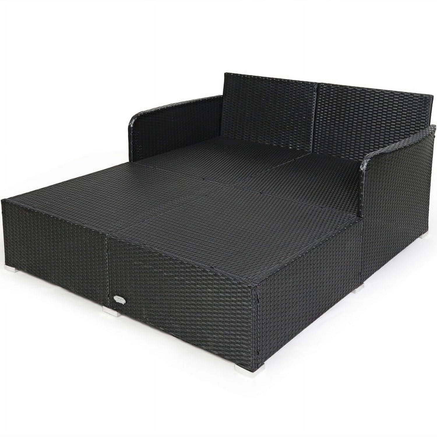 Aimee Lii Spacious Outdoor Rattan Daybed with Upholstered Cushions and Pillows, Outdoor Deck Furniture, Turquoise Aimee Lii Spacious Outdoor Rattan Daybed with Upholstered Cushions and Pillows, Outdoor Deck Furniture, Turquoise