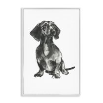 Stupell Industries Dachshund Sitting Drawing Animals & Insects Drawing White Framed Art Print Wall Art, 16 x 24