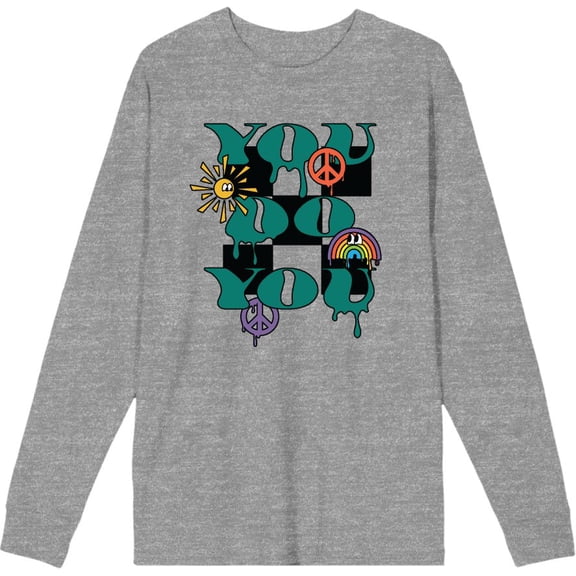 Positive Vibes You Do You Adult Heather Gray Crew Neck Long Sleeve Tee-Medium