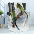 thumbnail image 4 of Parrot Soft Flannel Fleece Throw Blanket, 2 Parrot Macaw on a Branch Talking Birds Clever Creatures of the Nature, Cozy Plush for Indoor and Outdoor Use, 60" x 80", Green White Brown, by Ambesonne, 4 of 5