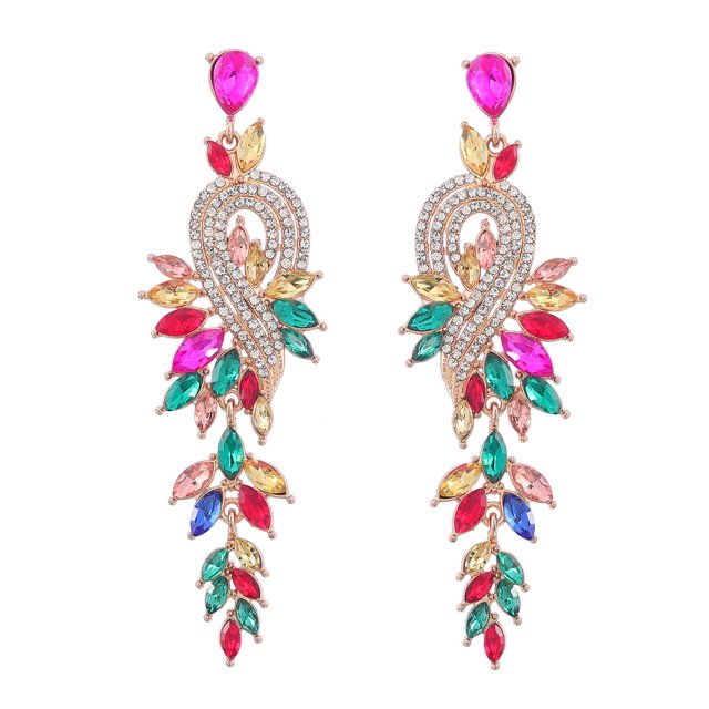 Pendientes de diseño de moda de aleación de diamantes con hojas geométricas de diamantes de colores pendientes femeninos