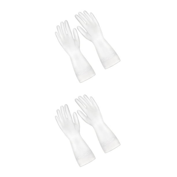 Bewildely guantes de limpieza impermeables para el hogar guantes de látex para lavar platos de goma protector antideslizante para el hogar hotel Blanco/L 2piezas