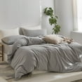 thumbnail image 2 of MooMee Striped Duvet Cover Set Oversized King 100% Washed Cotton Linen Like Textured Breathable 3-Piece (Light Grey& White Wide Stripes, 120"x98"), 2 of 6
