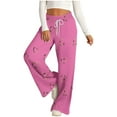 thumbnail image 2 of Lenpel Sweatpants for Women Wide Leg High Waisted Drawstring Heart Printed Joggers with Pockets Baggy Lounge Pants, 2 of 5