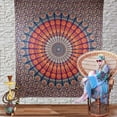 thumbnail image 2 of Bless International Indian hippie Bohemian Psychedelic Peacock Mandala Wall hanging Bedding Tapestry Medium (Golden Blue, 54x60Inches), 2 of 3