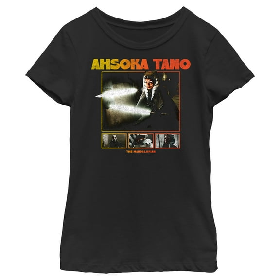 Girl's Star Wars: The Mandalorian Ahsoka Tano Scenes Graphic Tee Black Large