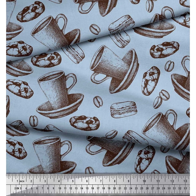 Soimoi Rayon Fabric Burger,Cookies & Cups Print Fabric by the Yard 42 Inch Wide