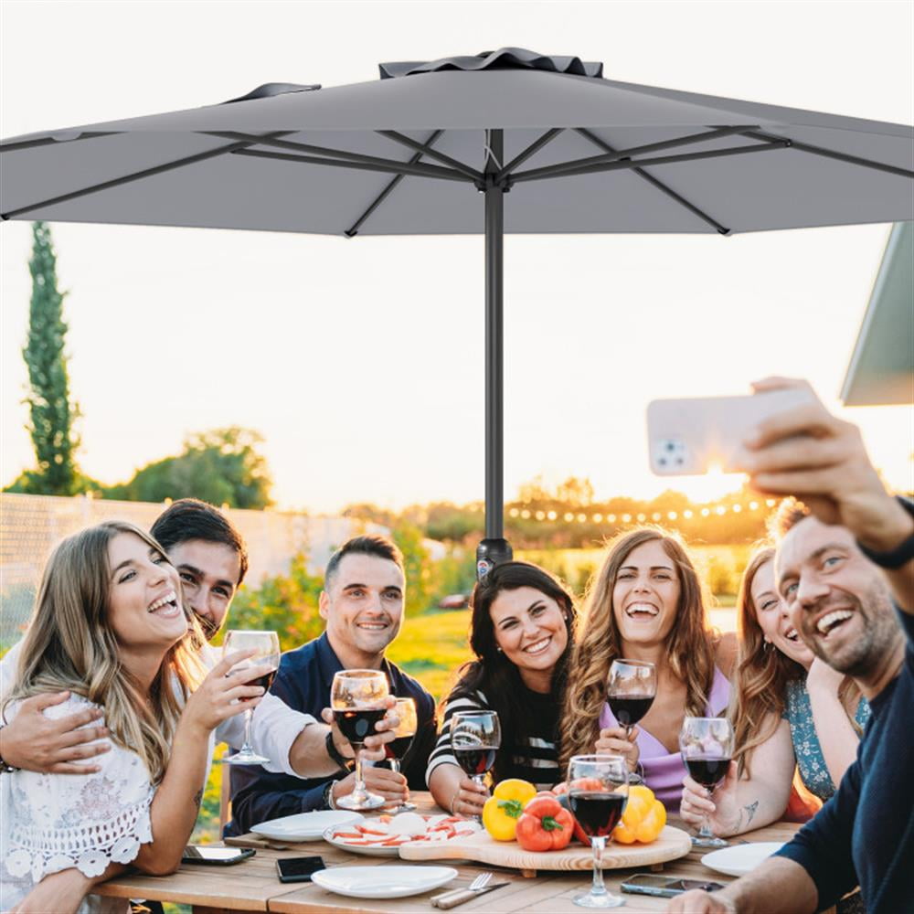 Resenkos Outdoor Garden Umbrella,Market Umbrella,12 Feet Patio Umbrella with Crank Handle and 8 Sturdy Ribs-Gray