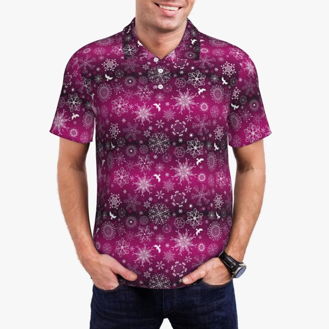 Balery Snowflakes And Christmas Camisa Polo de Hombre con Estampado, de Manga Corta y Tejido Medio, Camisa Tipo Golf Polo-XX-Large