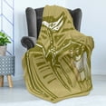 thumbnail image 4 of Bones Soft Flannel Fleece Throw Blanket, Woodcut Style Image of Paleontologists Studying a Dinosaur Fossil, Cozy Plush for Indoor and Outdoor Use, 50" x 70", Fawn Khaki, by Ambesonne, 4 of 5