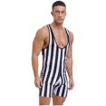thumbnail image 2 of Sxiwei Men's Striped Wrestling Singlet Bodysuit Workout Sportwear Jumpsuit One Piece Swimsuit Black L, 2 of 7