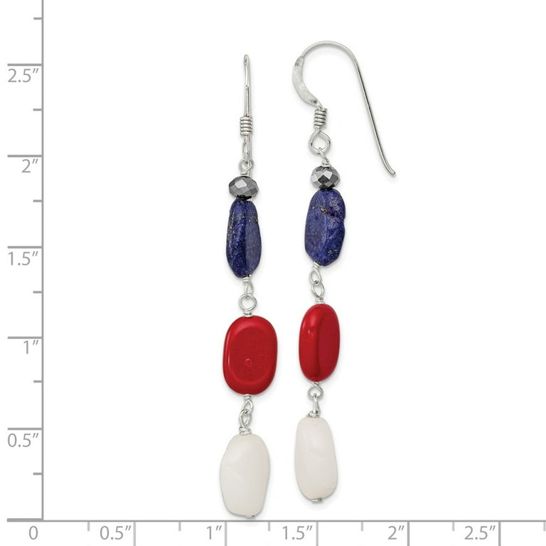 Sterling Silver Red Coral, Crystal, White Jade & Lapis Dangle Earrings Sterling Silver Red Coral, Crystal, White Jade & Lapis Dangle Earrings