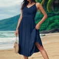 thumbnail image 2 of pimelu Dresses for Women Womens Dresses Cocktail Party Empire Waist Pleated Swing Spaghetti Strap Midi Dress Summer Trendy Solid Sleeveless V-Neck Womens Knee-Length Dress, 2 of 7