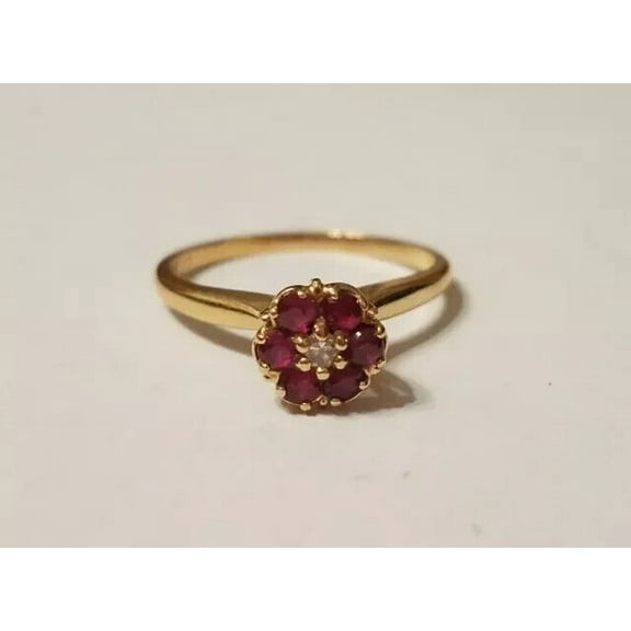 1.5Ct Round Cut Lab-Created Ruby Women Flower Ring 14k Yellow Gold Plated Sterling Silver