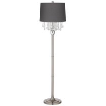 360 Lighting Crystals Traditional Luxury 60 1/2" Tall Standing Floor Lamp Silver Metal Satin Steel Finish Office Drum Gray Shade