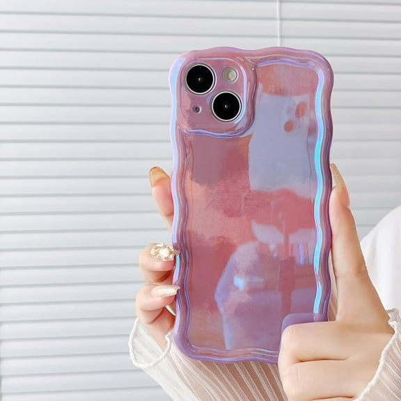 Case for iPhone 15,Oil Painting Laser Curly Waves Edge Glitter Case,Drop Protection Anti Scratch TPU Camera Protective Case for Women,for iPhone 15 Case 6.1 inches/Purple